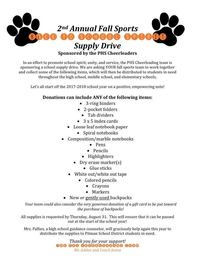 PitmanCheer2012's tweet photo. It's that time of year again! Athletes, be a part of something good this pre-season, and spread the school spirit! https://t.co/Ta7gcBkc1N