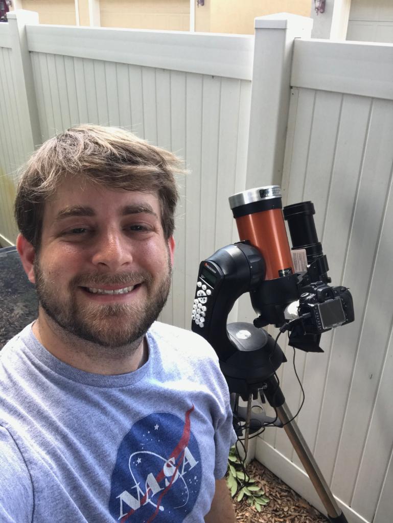 Eclipse Megamovie volunteer photographer Steven Madow and his telescope