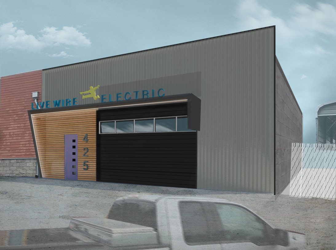2fORM's tweet photo. 2fORM Architecture is working on a new facade for our neighbors Live Wire Electric. Check out our rendering (current facade pictured below)! https://t.co/oITQbQhxPr