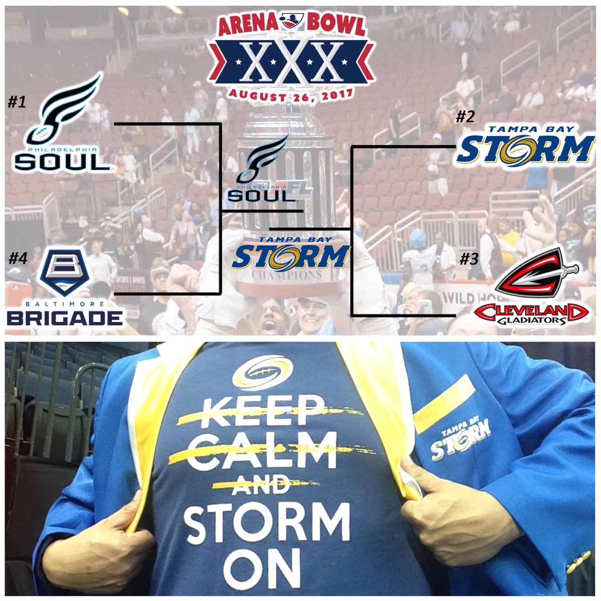 GregWolfTBL's tweet photo. The @TampaBayStorm are going to @ArenaBowl 30!!! August 26th vs. @soulfootball #TogetherWeStorm #ChampionshipBound @AFLarenaball #GoStorm https://t.co/7avzOgyX9R