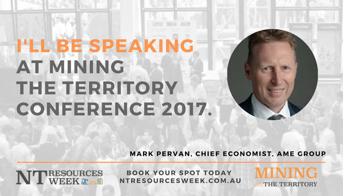 minresources's tweet photo. Mark Pervan, Chief Economist, AME Group will be speaking at the #miningnt re: short to medium term outlook for the minerals mined in NT https://t.co/3JPo0J2vWL