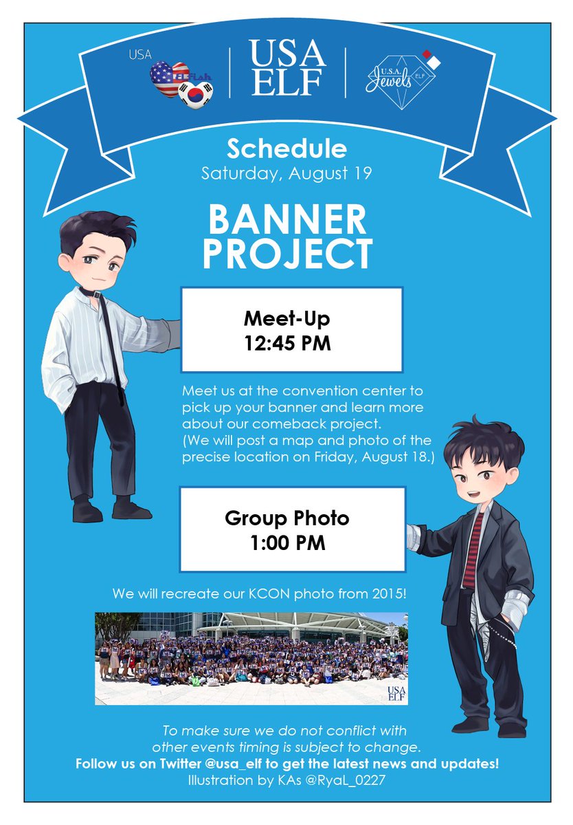 USA_Jewels's tweet photo. Banner Project Schedule. See you soon! #KCON17LA #SuperJuniorDnE #Donghae #Eunhyuk #USAJewels https://t.co/6OX6JJuGmV
