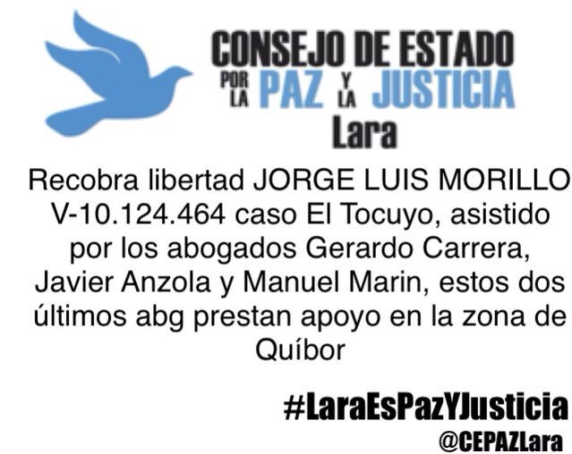 Gracias a nuestros abogados Jorge Luis Morillo recobró su libertad.