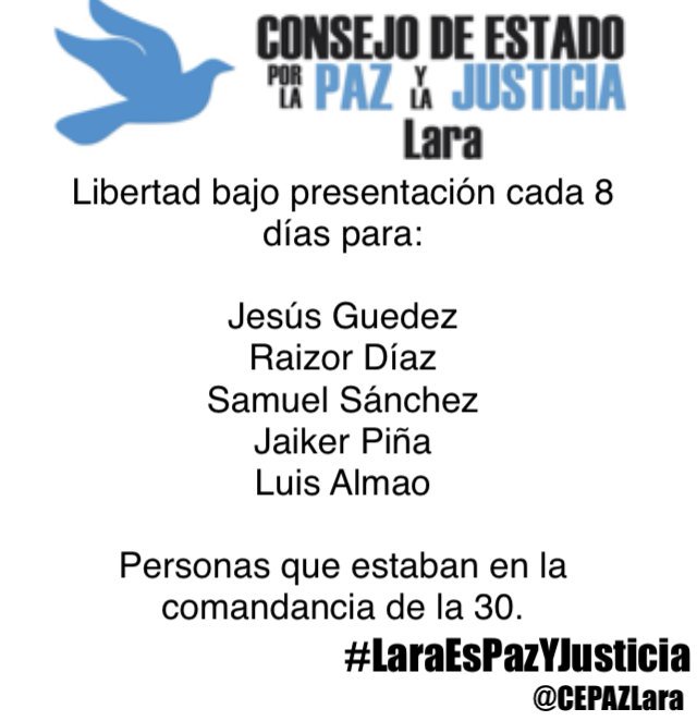 5 personas en libertad bajo presentación cada 8 días gracias a nuestros abogados.