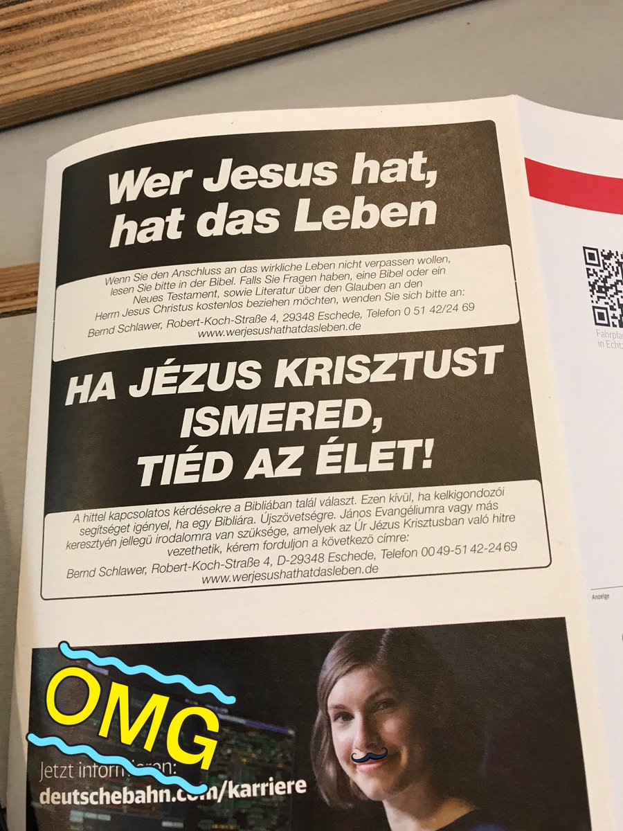 "Wenn Sie den Anschluss an das wirklich Leben nicht verlieren wollen, lesen Sie bitte in der Bibel."