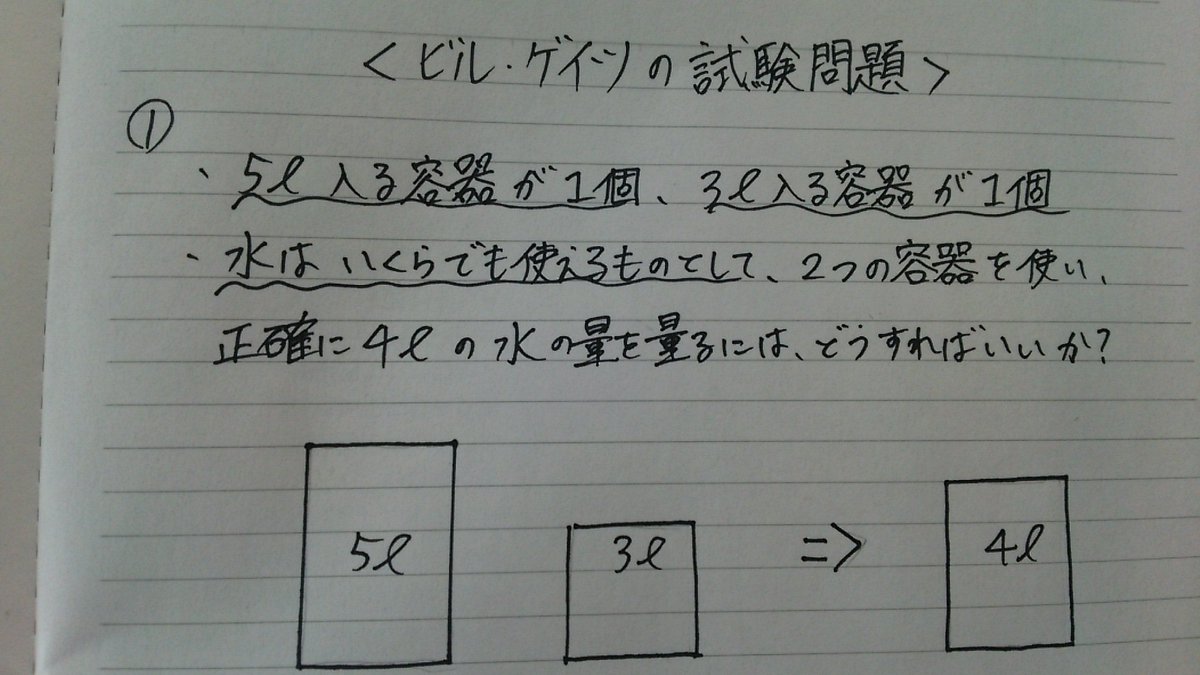 【解けたらマイクロソフト入社！？】
ビル・ゲイツが作成し、奇異難問で有名なあのマイクロソフト社の入社試験！
あなたは解くことができますか？？

＊答えは1つではないかもしれません！色んな角度からアプローチしてみましょう！解けたらリツイート！！！！