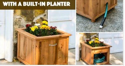 Love this idea! DIY hose holder with buit-in planter.
diycandy.com…/diy-pallet-wood-hose-holder-with-pla…/