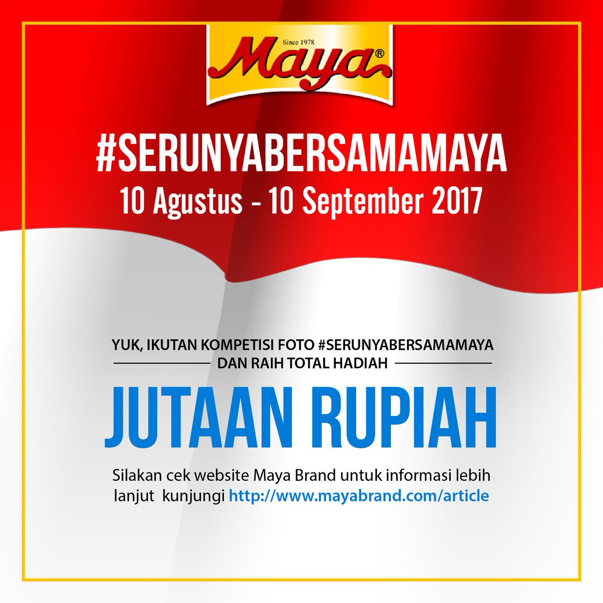mayabrand_ID's tweet photo. Bunda, yuk ikutan kompetisi foto #SERUNYABERSAMAMAYA ! Untuk ikutan cek terus IG, FB &amp; untuk cek S&amp;K klik di sini ya https://t.co/URKwlRilF3 https://t.co/d5S8oclHBt