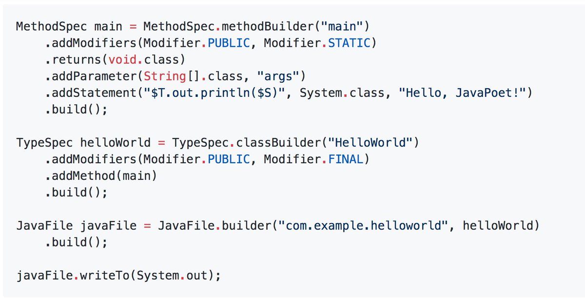 java's tweet image. Check out this #Java API for generating .java source files.

github.com/square/javapoet