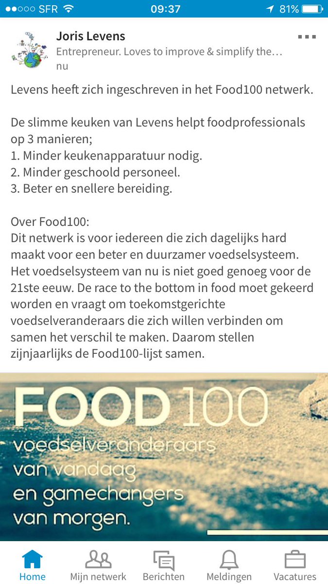 Levens heeft zich ingeschreven bij #food100 het netwerk dat zich hard maakt voor een oa duurzamere professionele keuken. <a href="/foodinspiration/">Food Inspiration</a>