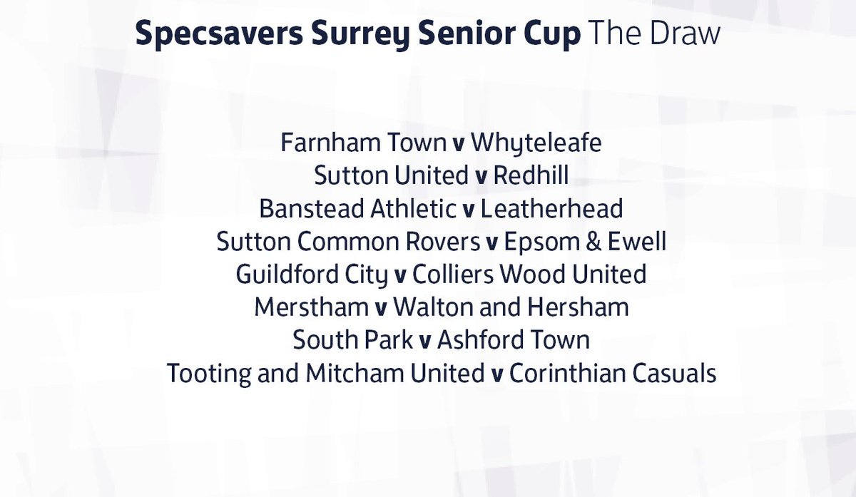 The Specsavers Surrey Senior Cup first round draw in full! #SurreyCountyCup