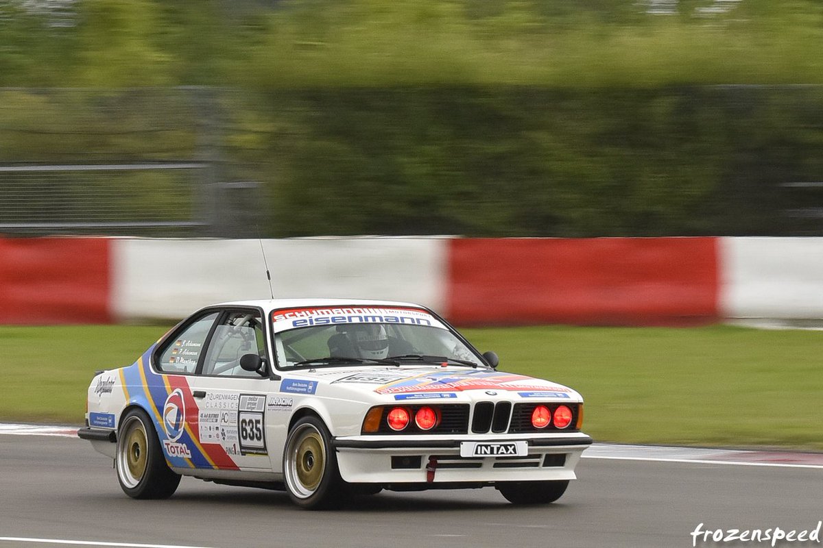 Olaf Manthey,prime example of a driver who only knows flat-out. Seen  sliding his 635csi out of the chicane at OGP. Not bad for a pensioner!