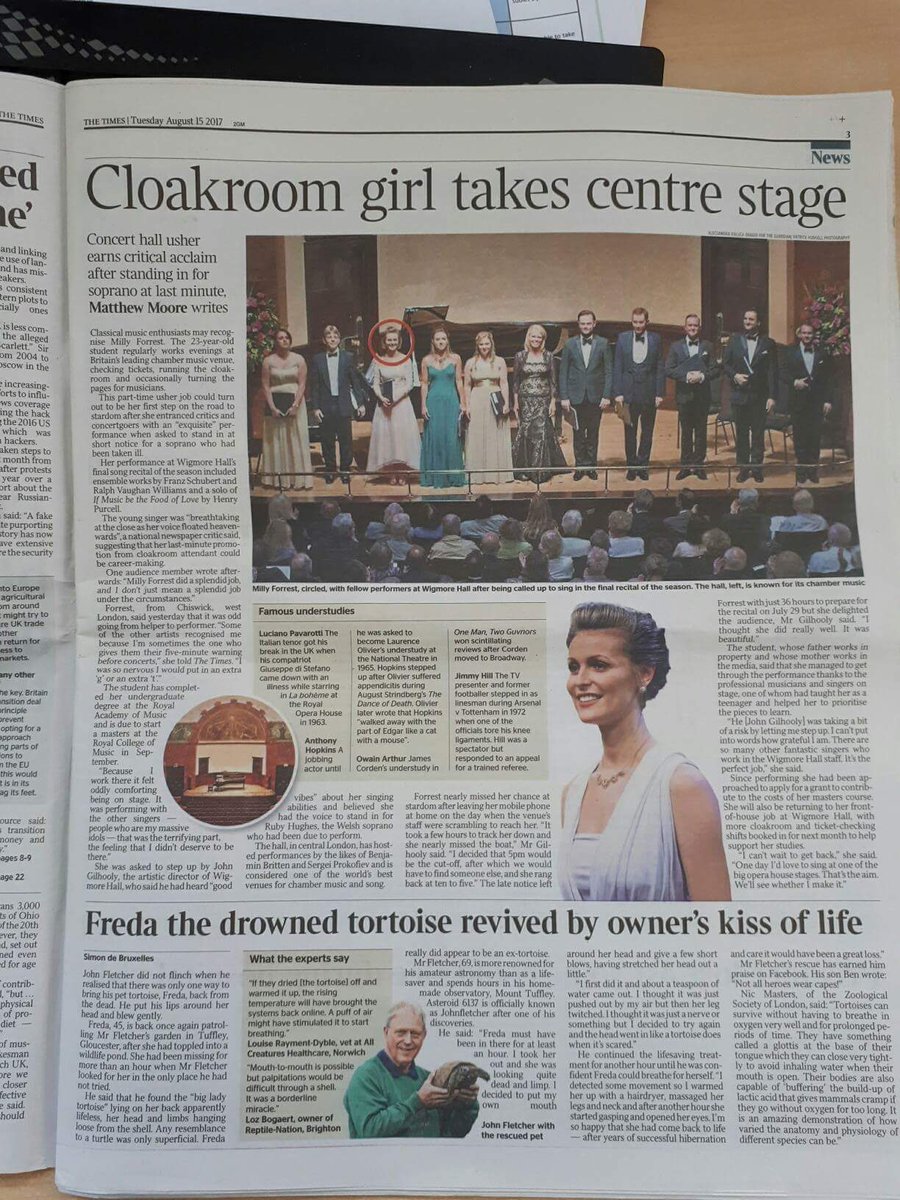 wigmore_hall's tweet image. Cloakroom girl earns acclaim after standing in for soprano at Wigmore Hall [The Times]
bit.ly/2wLqDOE