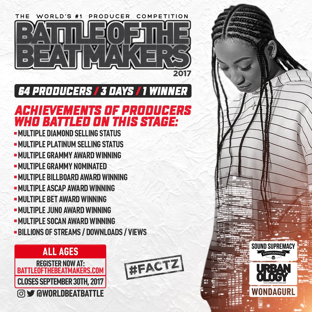 WorldBeatBattle's tweet photo. Registration Is Now Open!
https://t.co/WlwPfmqci6
#beatbattle #producers #worldbeatbattle #64Producers #3Days #1Winner #AllExpenseTrip2LA https://t.co/6n9Yo0CYSk