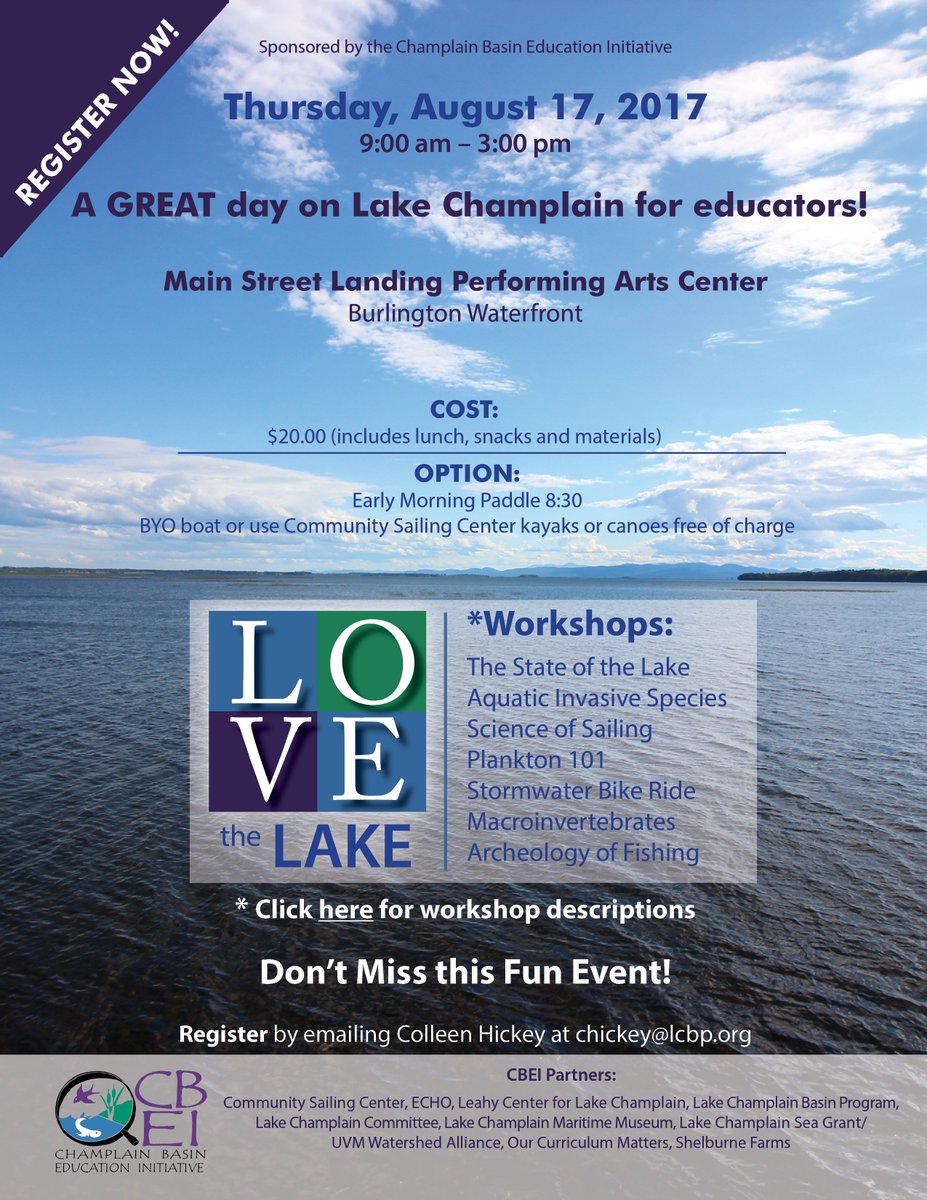 SailingCenter's tweet photo. A quick reminder to #VTEducators about the workshop this Thursday at @eventmainstreet with free Kayak and canoe rentals at #CSC beforehand! https://t.co/lYQmd5AyQg