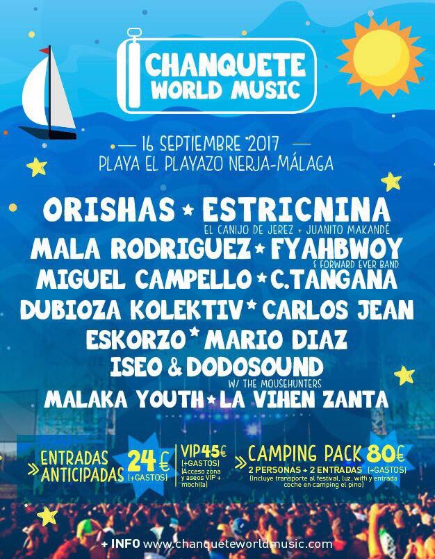 ChanqueteFest's tweet photo. Ganas de sol ☀ playa 🏖 y mucha música en nuestro plan para la gran despedida del verano! @orishasoficial @malarodriguez @_Estricnina https://t.co/xsm8upyx7H