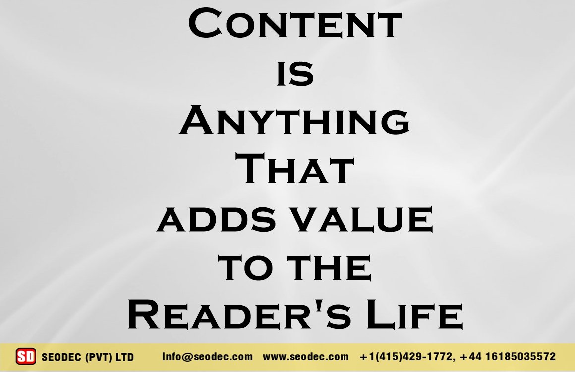 SEODEC_Official's tweet photo. Content is Anything That Adds Value to the Reader's Life. 
#ContentMarketing #SEODEC #DigitalMarketing https://t.co/PGhjFebxk3