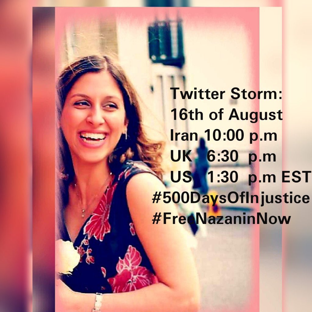 FreeNazanin's tweet photo. Please join us for Twitter storm tomorrow - details below. Thanks all for supporting #FreeNazanin https://t.co/mVqYiAyZVI