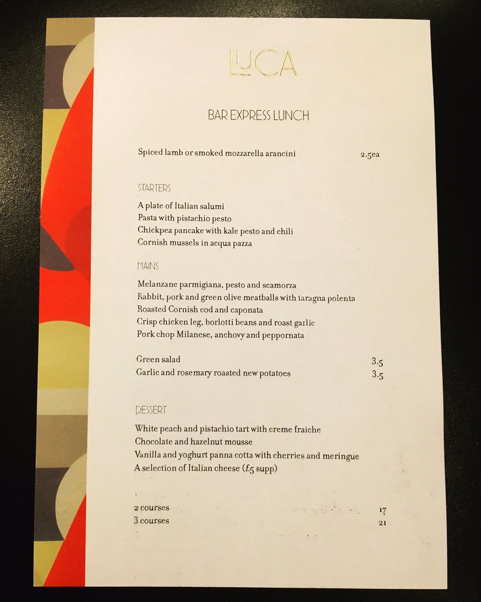 LucaRestaurant's tweet image. Express lunch bar menu from today.        2 course £17,3 course £21.Pasta, Rabbit Meatballs,Yorkshire Chicken. Walk in!