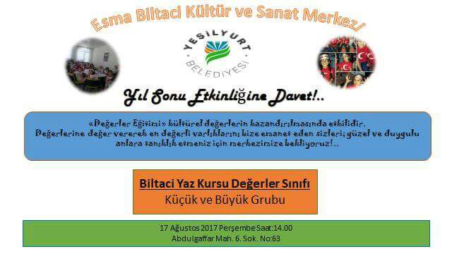 Güzel,duygulu anlar geçirmek isteyenleri 17 Ağustos Perşembe saat 14'te merkezimize bekliyoruz.
#DeğerlerimizleDeğerliyiz
@haciugurpolat