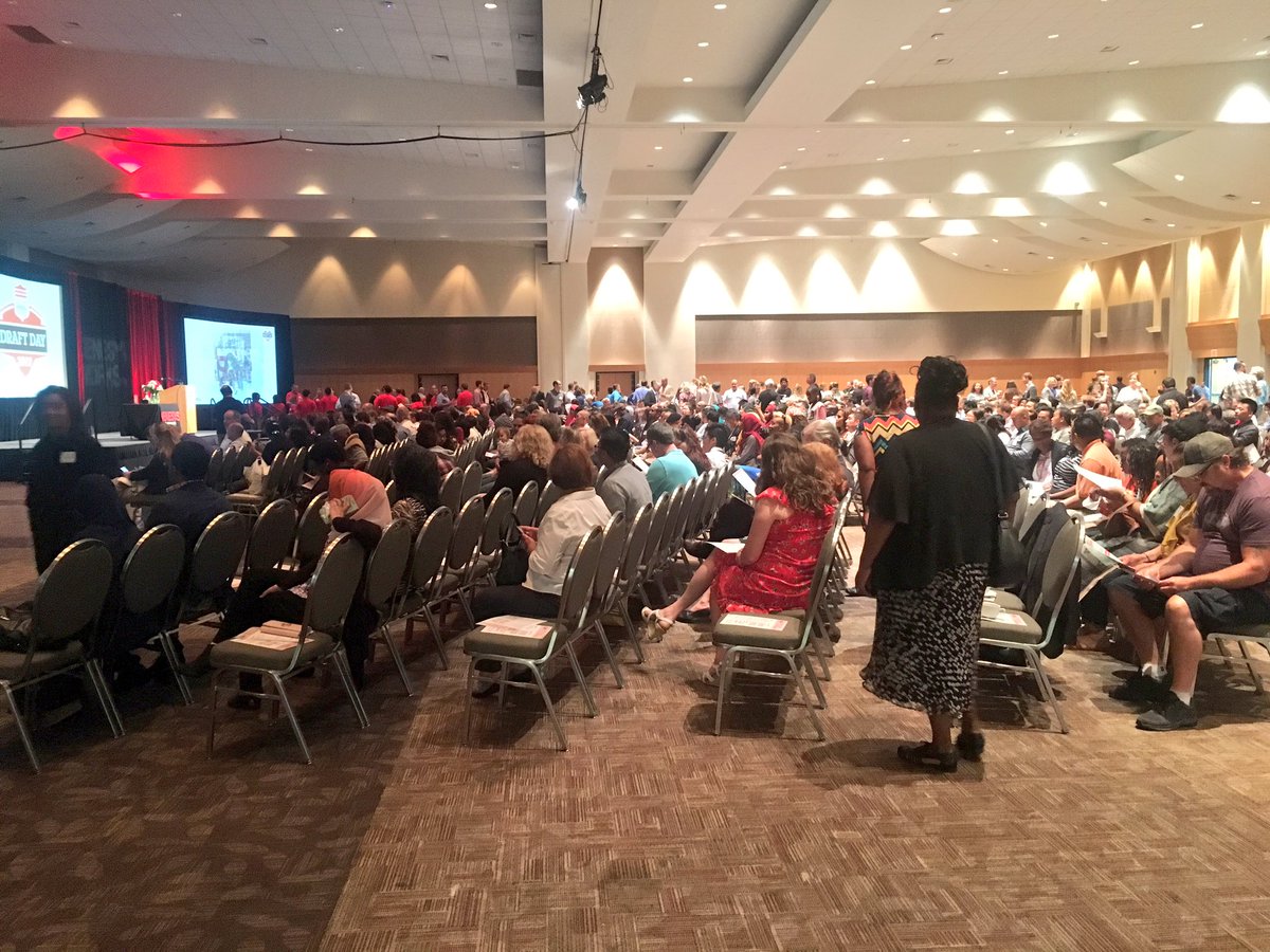 melissacolorado's tweet photo. Room is filling up with excited parents & company executives! @GenesysWorksTC #DraftDay2017 about to begin! https://t.co/EzcLcBpxfH