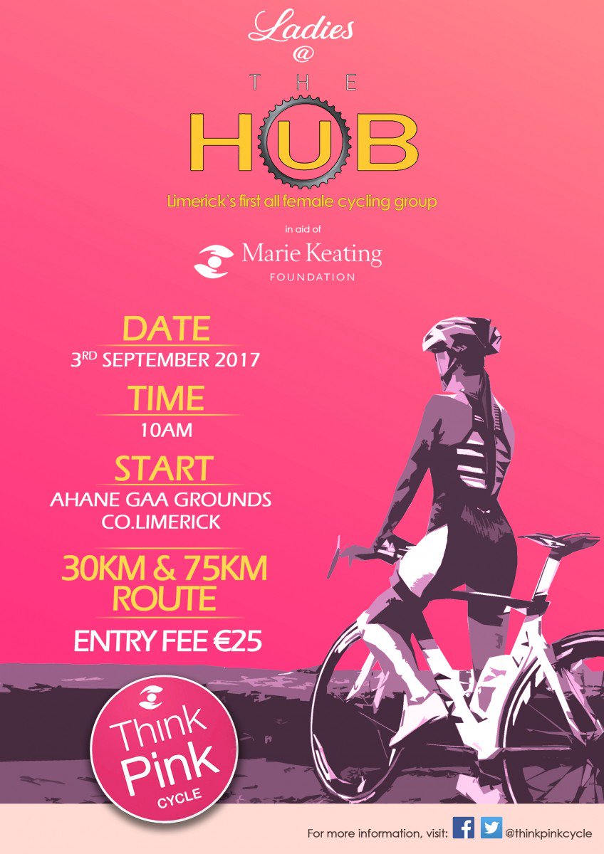 MarieKeating's tweet photo. Don't miss the @thinkpinkcycle @ladiescycling  @IrishPedals @womenscyclingie @MarieKeating #LADIESCYCLING @irishsportives @LimerickCycling https://t.co/egejvBzdgB