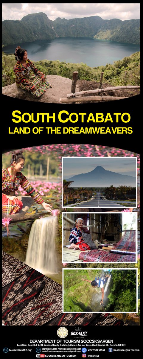 SOXTourism's tweet photo. Visit SOX - SOCCSKSARGEN Philippines...
The Land of the Dreamweavers @southcotabato 
@SoxBloggers @soxtvph  @12thParadise #SOXisNEXT https://t.co/oQVr7SmIlG