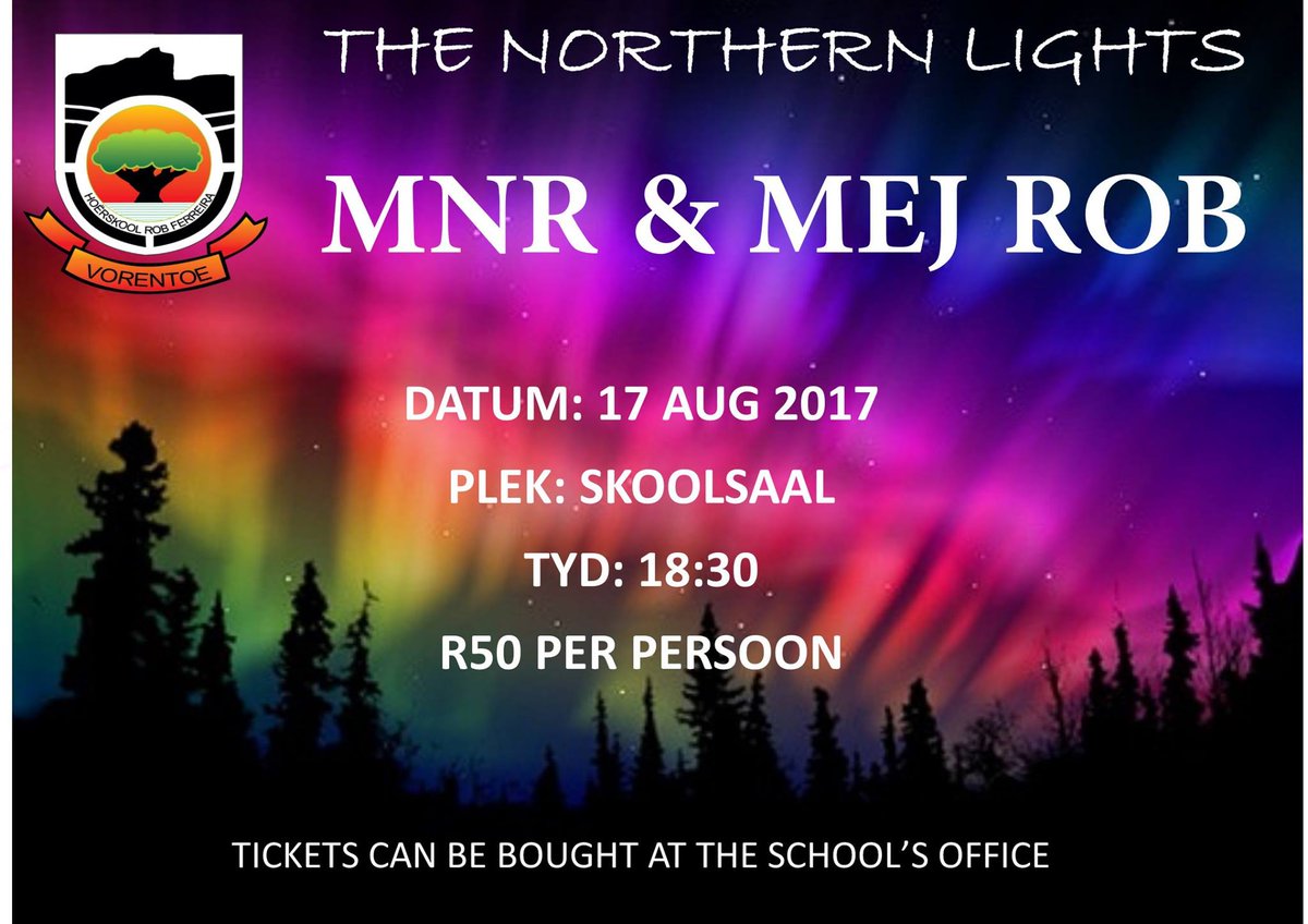 MNR &amp; MEJ ROB 

Nog 'n paar sitplekke beskikbaar - moenie hierdie spog geleentheid misloop!!!

Kaartjies by die kantoor beskikbaar.