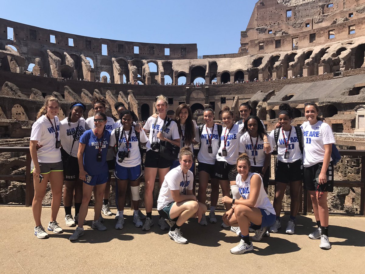 DukeWBB's tweet photo. What a way to kick off the tour of 🇮🇹 with a visit to the incredible #Colosseum #Rome #DWBInItaly #GoDuke 🙌🔵✈️ https://t.co/uIVxYIPNjm