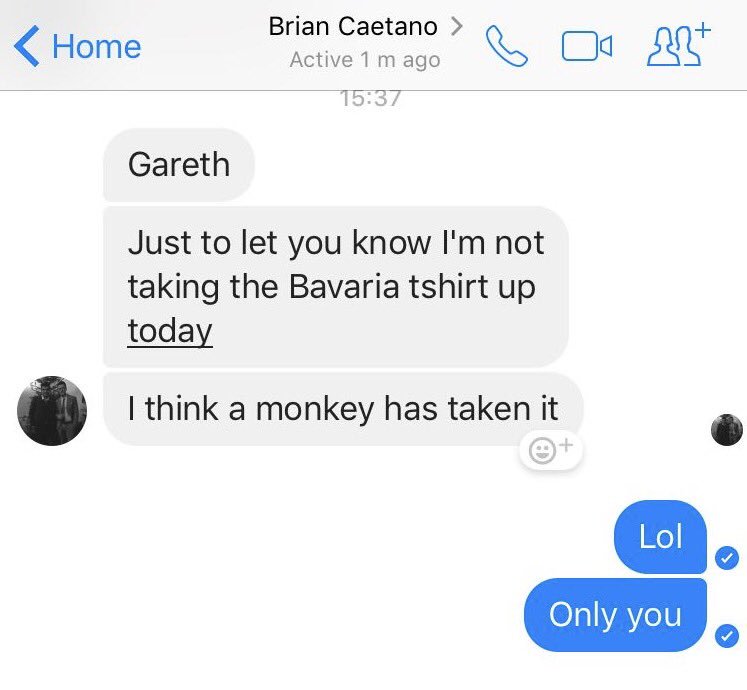 BavariaFCC's tweet photo. MISSING:

Brian Caetano robbed by ape. If anyone has seen an ape wearing our shirt please contact us 📱🐒 https://t.co/RLCi9rmv7B