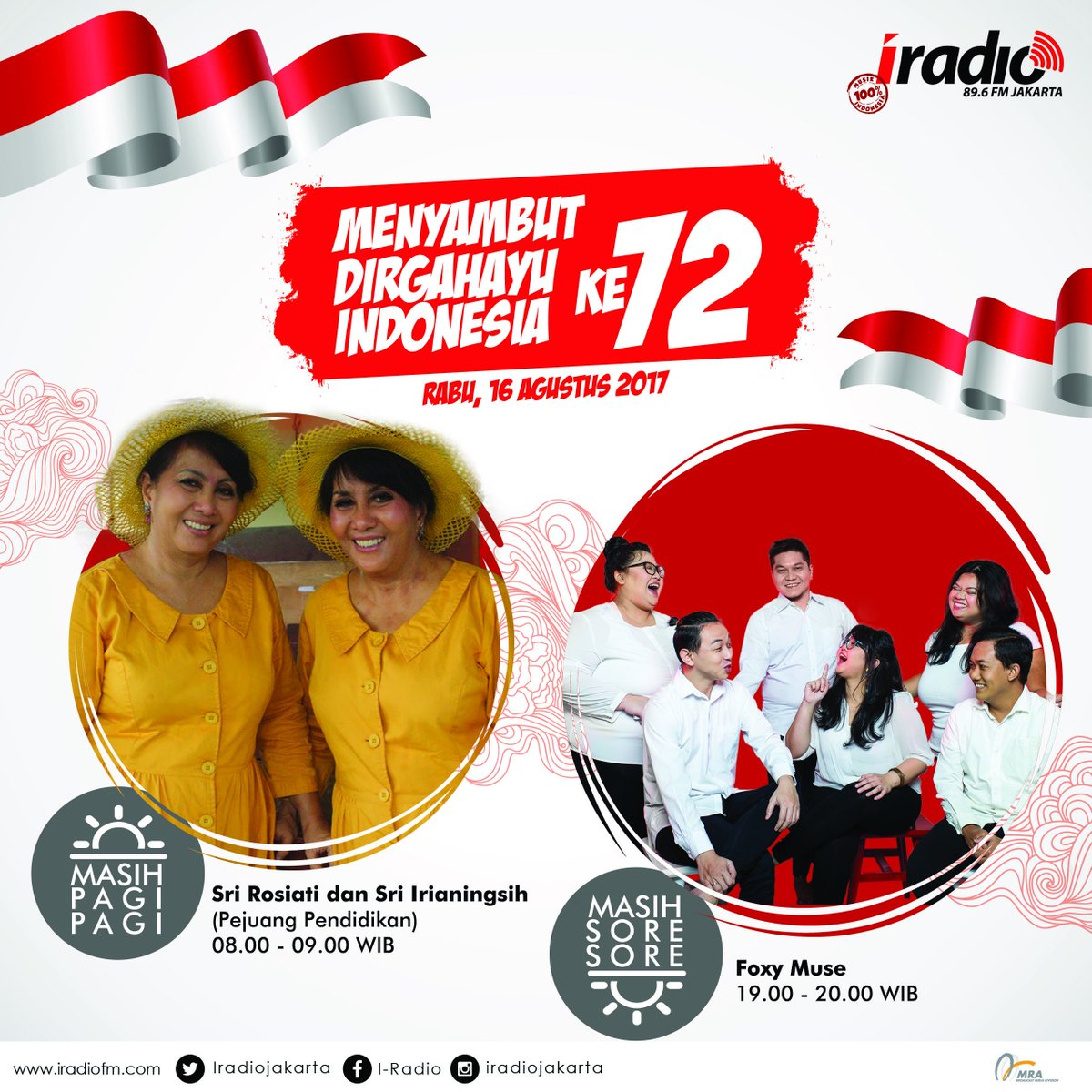 Menyambut HUT RI ke 72, dengerin #MasihPagiPagi &amp; #MasihSoreSore karena akan kedatangan tamu inspiratif yaitu <a href="/IbuGuruKembar/">Ibu Guru Kembar</a> &amp; <a href="/TheFoxyMuse/">FoxyMuse</a>!