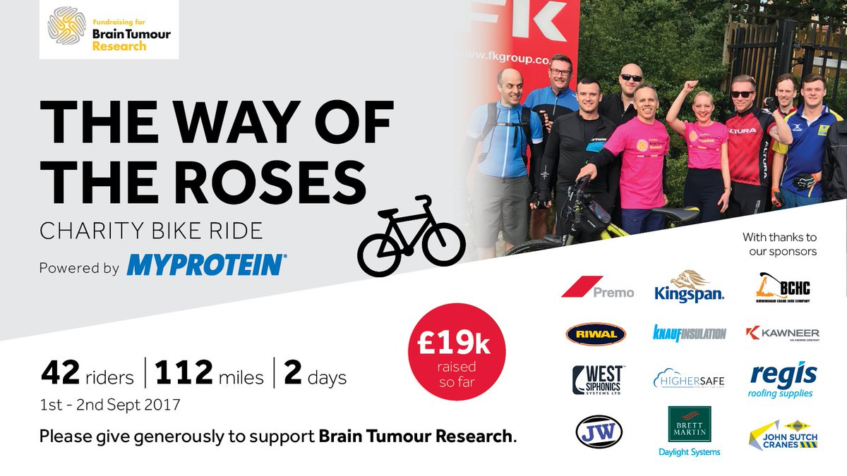 FKGroupUK's tweet image. Big thanks to everyone who's donated so far and to all our sponsors - please help us make £20k for @braintumourrsch bit.ly/2w9ZKq0