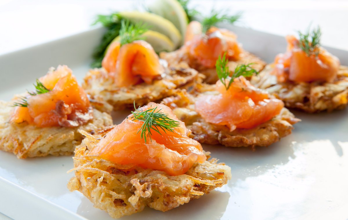 KitchenetteNY's tweet photo. Custom catering for any event, including Home Cured Gravalax on potato pancakes #party #snacks #homemade #mealprep https://t.co/7LigznxozG