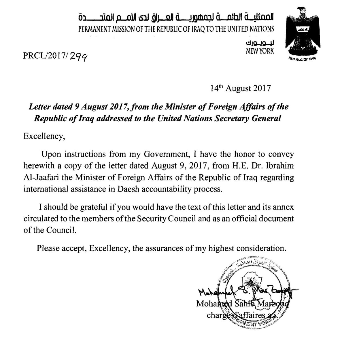 UKUN_NewYork's tweet photo. #Iraq has officially requested @UN support to bring Daesh to justice⤵ https://t.co/YHf7kKhrrd

We're now working w/ Iraq on #UNSC resolution https://t.co/SJIAPv0n8k