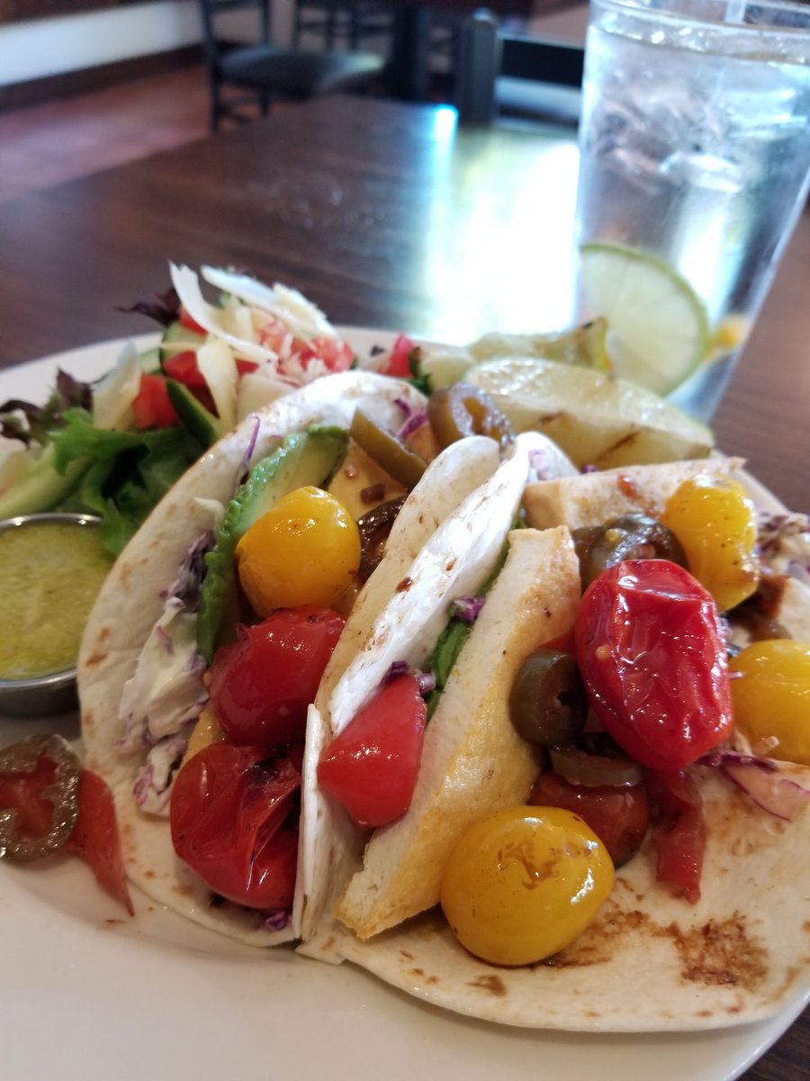 Small Planet Tofu Tacos, with garden blistered tomatoes....epic! #Spokane