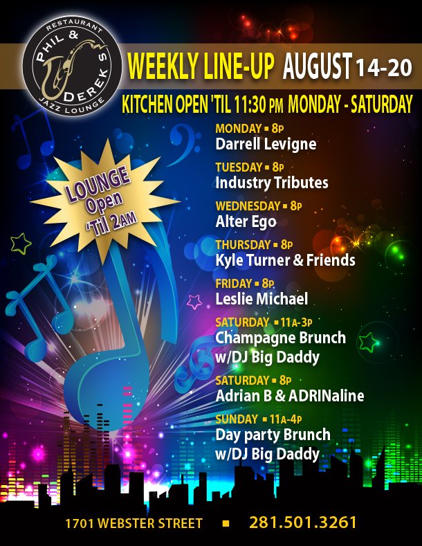 NetLevine's tweet image. Please note the change in the line-up at Phil &amp;amp; Derek's for Saturday night.
Come join us!