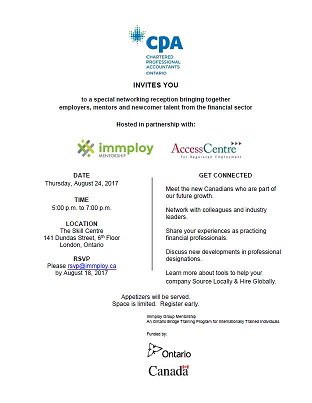 WILLimmploy's tweet image. Are you a newcomer seeking employment in the financial sector? Email rsvp@immploy.ca to find out about this event.  #ImmployToday #ldnont
