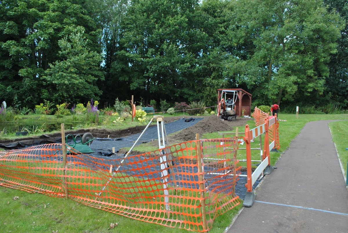 Norfolk_Hospice's tweet photo. Lovely to see the new paths and decking being marked out near our pond by @CGM_Ltd https://t.co/hsEiM7ycsm