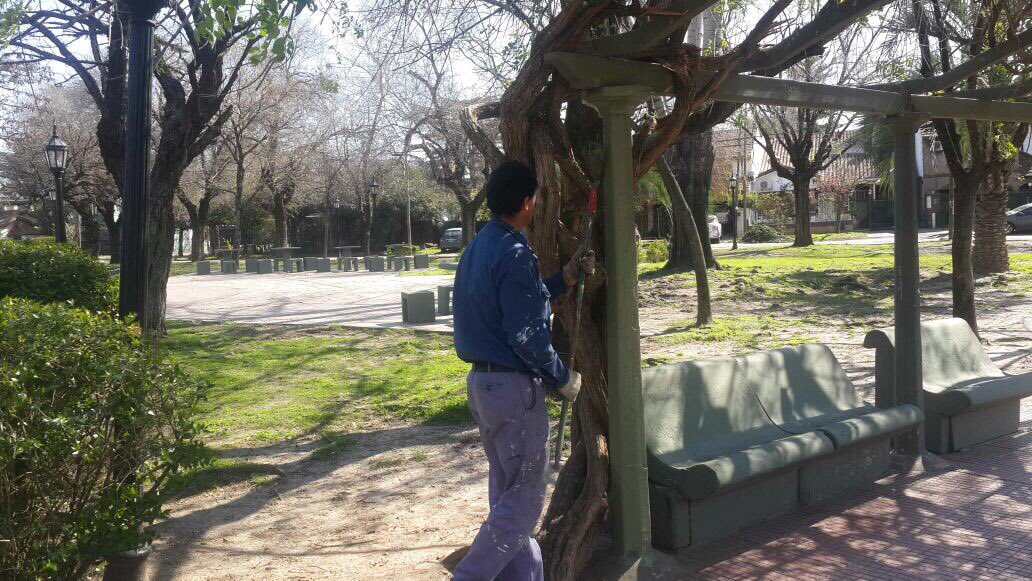 EspaciosPub's tweet photo. ESPACIOS PÚBLICOS|Estamos trabajando en pintura de pérgolas y mobiliario, arreglo de veredas y mantenimiento de areneros. https://t.co/B0zhQJvss9