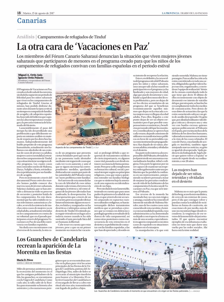 focasa's tweet photo. Analisis publicado hoy en @laprovincia_es (edición impresa) de @forcansa sobre 'Vacaciones en Paz' y casos de mujeres secuestradas en Tinduf https://t.co/fdAoas3ovT