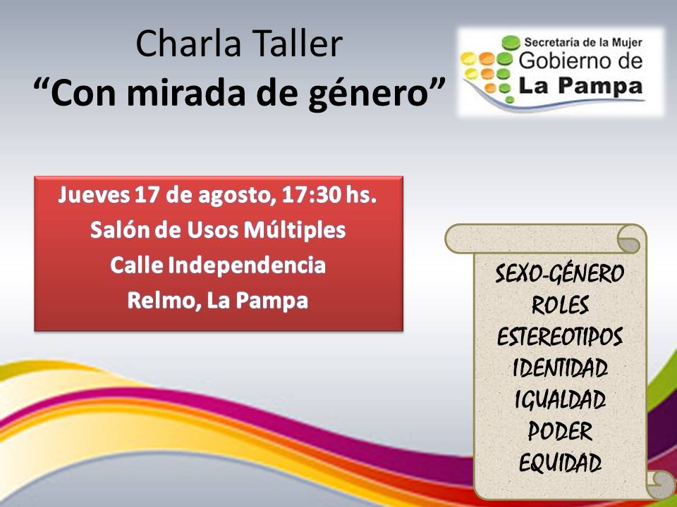 secretmujerlp's tweet photo. Próximo jueves, 17 de agosto en #Relmo. La Secretaría de la Mujer, a cargo de @lilianarobledo, presentará su taller "Con mirada de género". https://t.co/oaRfKHKrAE