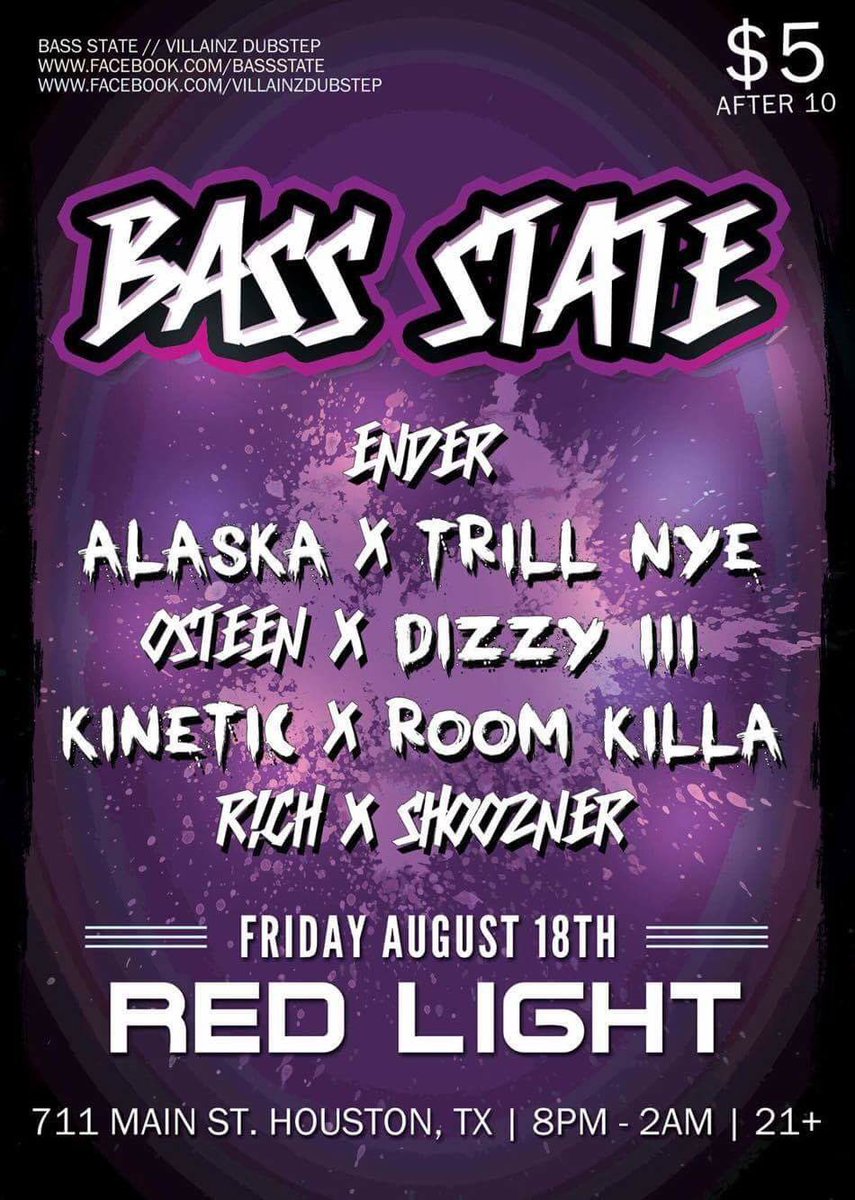 enderATX's tweet photo. Full line up for #BassState on Friday! See ya there! Free before 10 https://t.co/TEIcTmVVqN