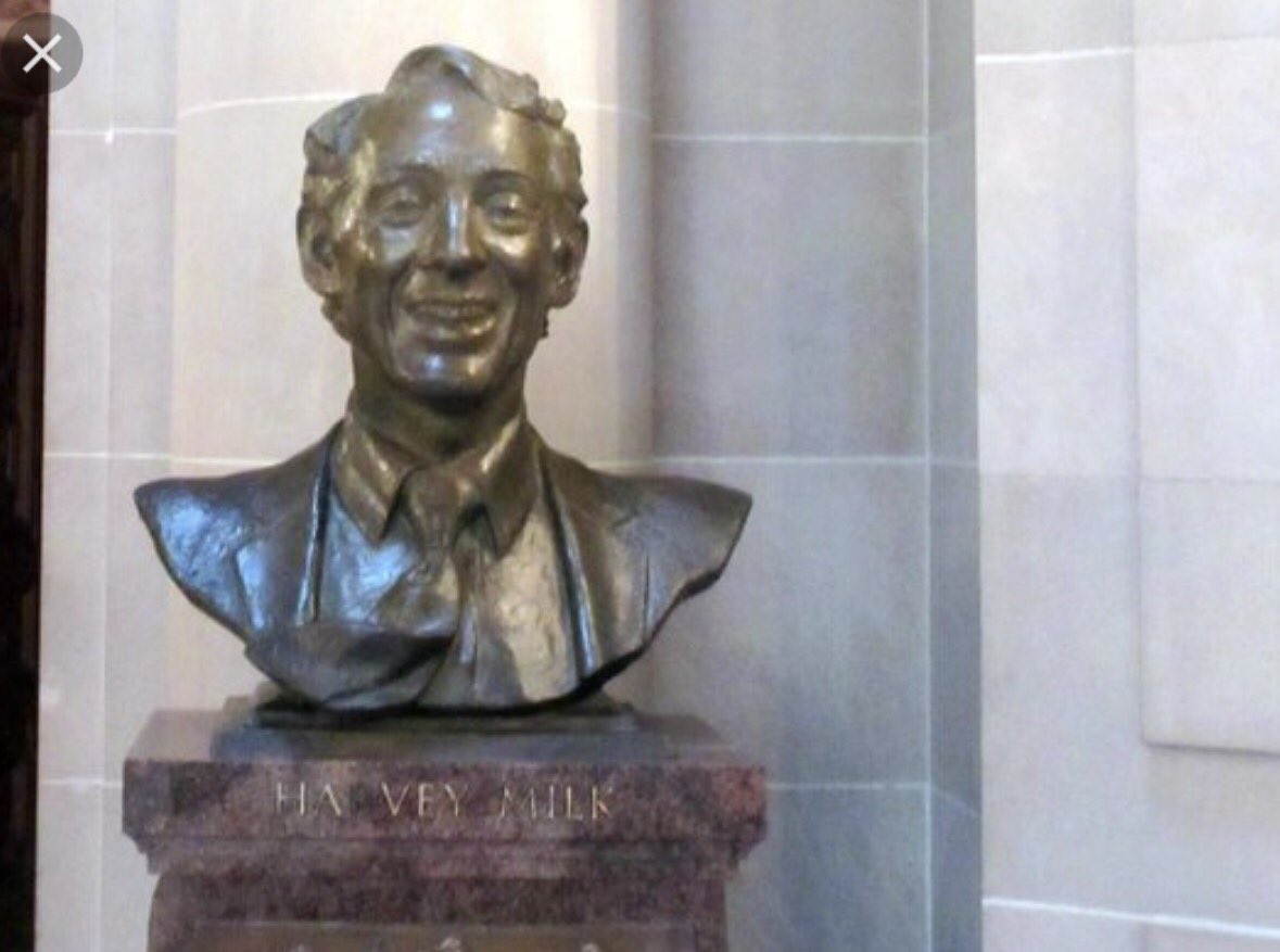 MattWalshBlog's tweet photo. San Fran has a bust of Harvey Milk, a pederast who raped teenage boys. Guess I can just go take a hammer to this thing, right? https://t.co/A67hf1ntOC