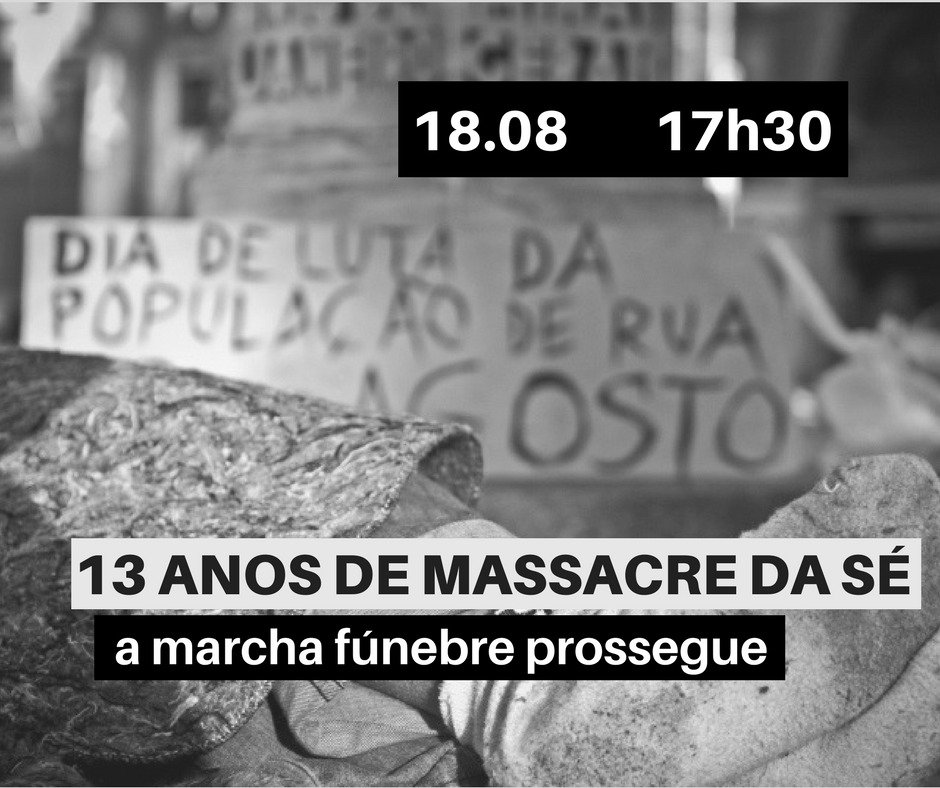 acacio1871's tweet photo. https://t.co/mQcBDBtAyI
Ato13 anos do Massacre da Sé a marcha fúnebre prossegue
Nesta sexta 17h30
#OEstadoMata #FimDosMassacres
#TemQueViver https://t.co/WAxodrX1nK