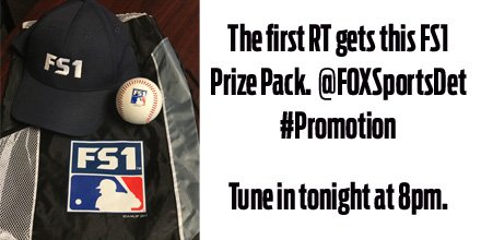 FanDuelSN_DET's tweet photo. Lunchtime giveaway: The first RT gets this FS1 Prize Pack.  @FOXSportsDet #Promotion

Tune in tonight at 8pm. https://t.co/SsEvDRop6B