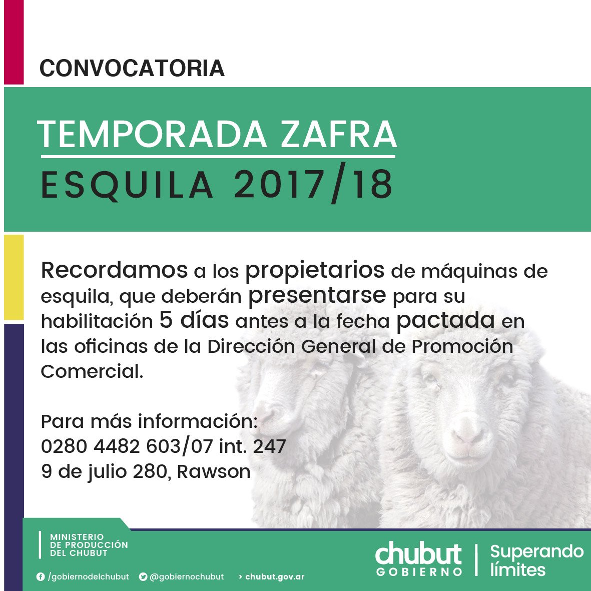 produccioncht's tweet photo. #Atención Dueños de Maquinarias de Esquila #convocatoria
#TemporadaZafra #Esquila2017/18
@pablomametok https://t.co/jXbSZglLDF