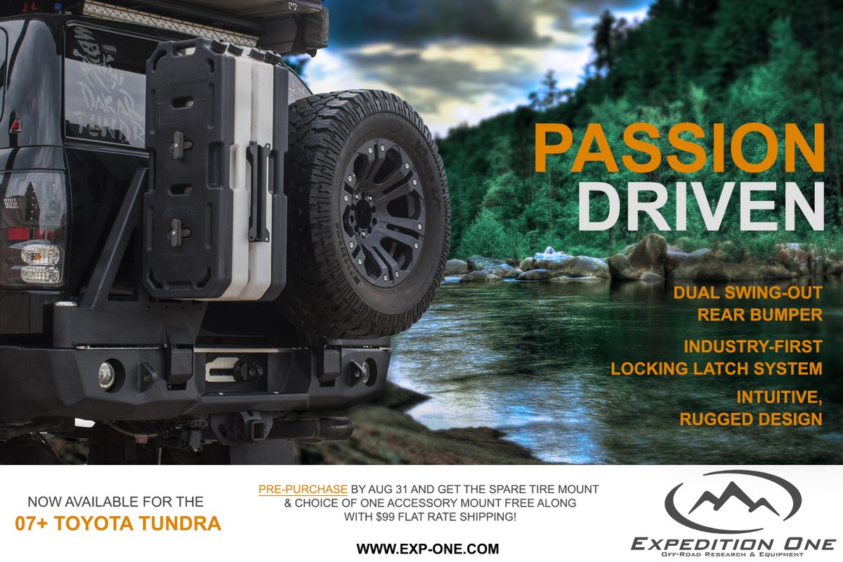 Our latest dual swing-out bumper design is now available for the 2007+ Toyota Tundra! #expeditionone #tundracrew #tundranation