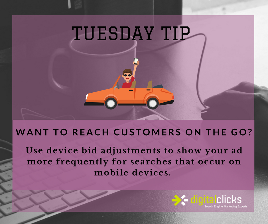 DigitalClicks's tweet photo. DCM Tuesday Tip! #dcmtip #digitalclicks #ppc #mobile https://t.co/GojZbsnm0s