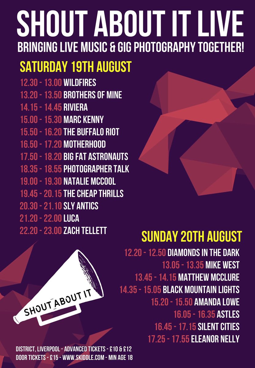 Can't wait for Shout About It Live this weekend! Take a look at the line up for our first ever fest! Tickets available skiddle 📸🎤🎉