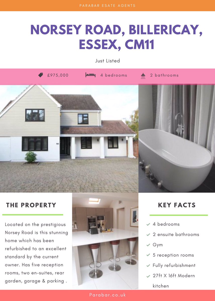 ParaBarEstates's tweet photo. ** NEW ON THE MARKET ** Beautiful fully refurbished four bedroom house in the hearts of Billericay
#homes #billericay #houseforsale #parabar https://t.co/ntkOYswKxY